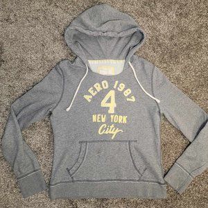 Vintage Women's Aeropostale Gray And Yellow Long Sleeve Hoodie Size XL